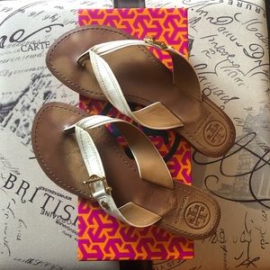 Tory Burch White Nora Flat Thong Sandals